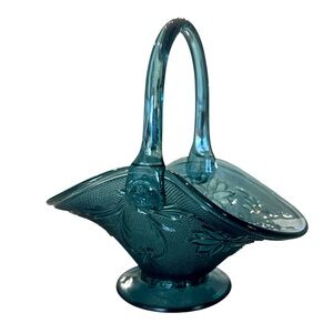 Vintage Bicentennial Blue Glass Basket Tiara Exclusives Indiana Glass 1976 Rare